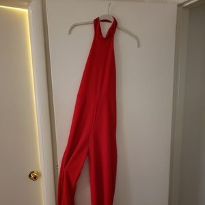 Boohoo Red High Neck Wide legged Jumpsuit